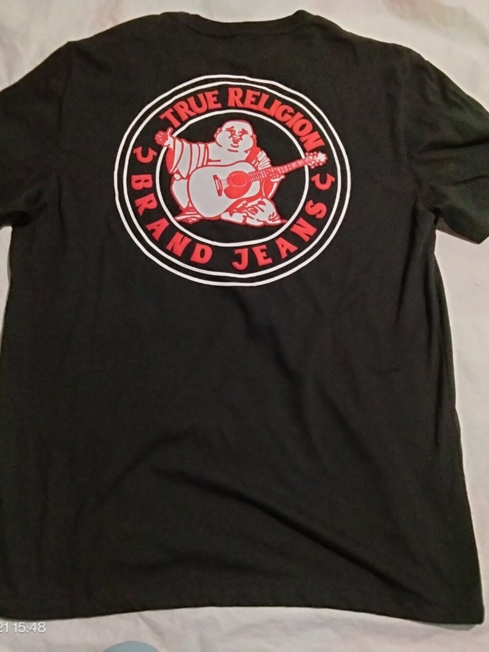 True Religion Mens XL (44x30) Buddha Logo Seal T-Shirt Jet Black Red 106224 NWT